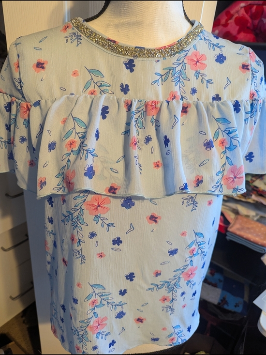 Juicy Couture Tops - Juicy Couture Light Blue Floral Ruffle Dress with Pink & Blue Accents